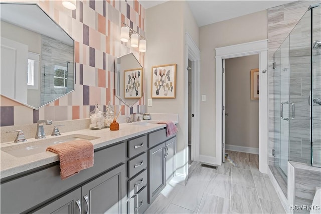 4606 Melbrook Way, Moseley, VA 23120 - bathroom with double vanity, a stall shower, and marble finish floors