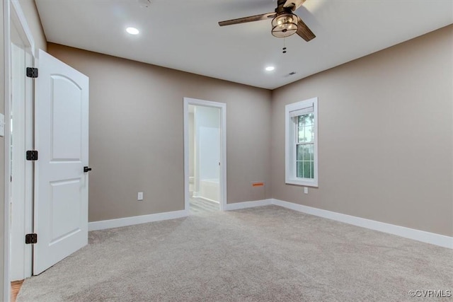 12309 Main St, Stony Creek, VA 23882 - empty room with a ceiling fan, light carpet, and recessed lighting