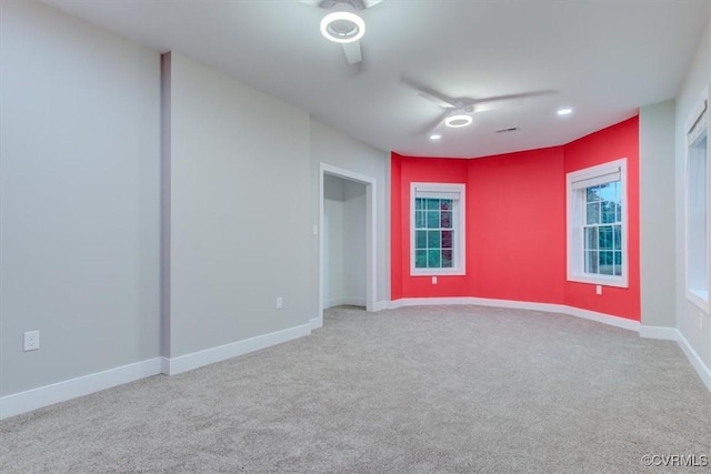 12309 Main St, Stony Creek, VA 23882 - empty room with ceiling fan, carpet floors, and recessed lighting