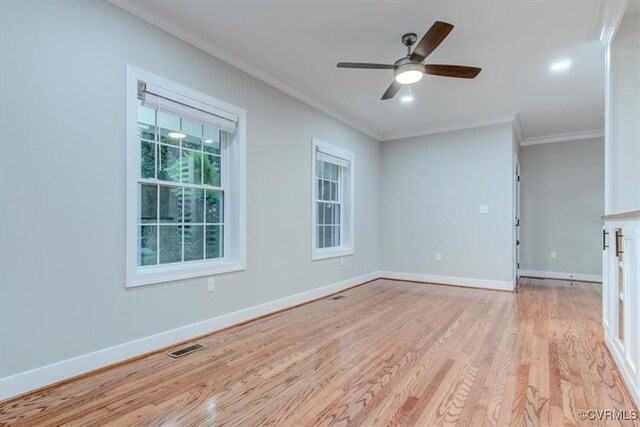 12309 Main St, Stony Creek, VA 23882 - empty room with ornamental molding, light wood-style flooring, and ceiling fan