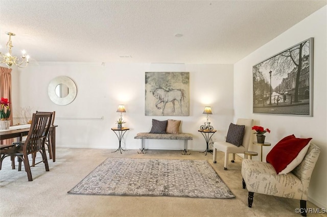 262 Claiborne Dr, Williamsburg, VA 23185 - carpeted living room with a chandelier and a textured ceiling