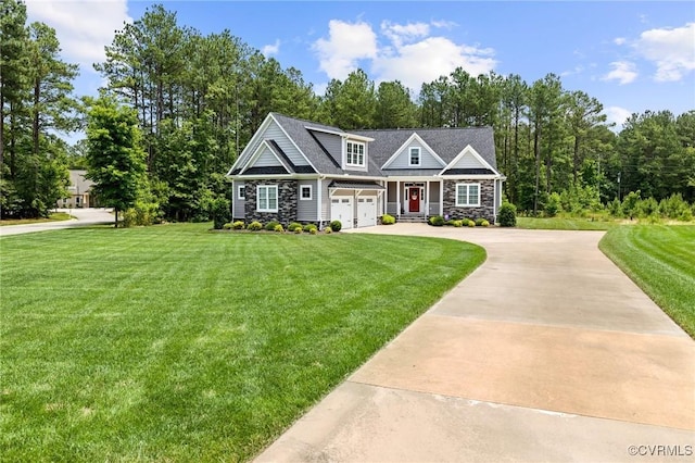 8000 Clancy Pl, Chesterfield, VA 23838 - view of front of property featuring stone siding, driveway, and a front lawn