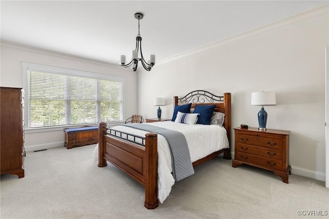 8000 Clancy Pl, Chesterfield, VA 23838 - bedroom featuring a chandelier, light colored carpet, and crown molding