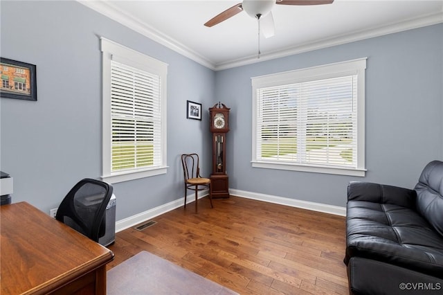8000 Clancy Pl, Chesterfield, VA 23838 - office area with crown molding, ceiling fan, and wood finished floors
