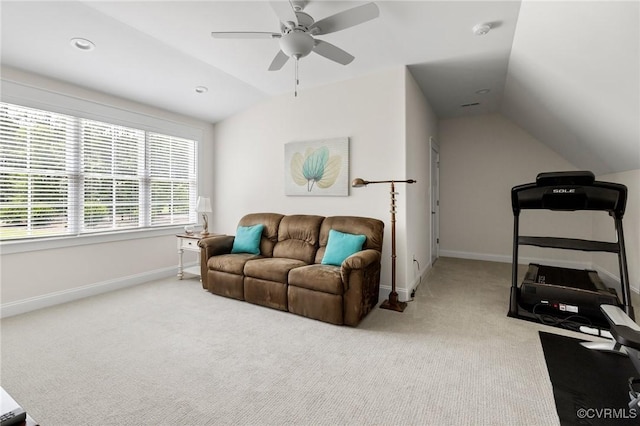 8000 Clancy Pl, Chesterfield, VA 23838 - living room with vaulted ceiling, light carpet, and a ceiling fan