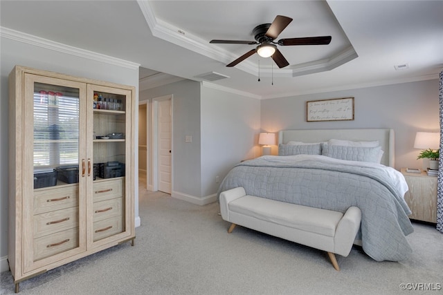 6504 Sanford Springs Cv, Midlothian, VA 23112 - carpeted bedroom with a tray ceiling, ornamental molding, and a ceiling fan