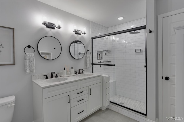 6504 Sanford Springs Cv, Midlothian, VA 23112 - full bath featuring double vanity, a stall shower, and tile patterned flooring