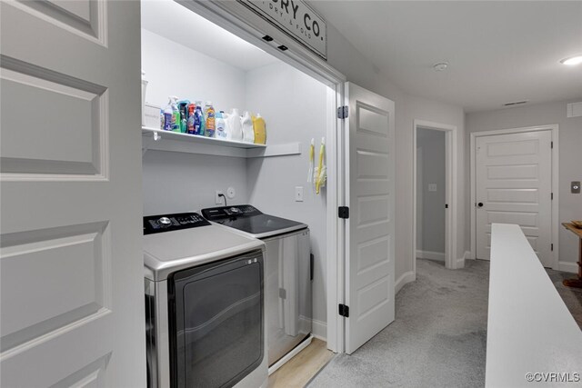 6504 Sanford Springs Cv, Midlothian, VA 23112 - washroom featuring separate washer and dryer, light colored carpet, and recessed lighting