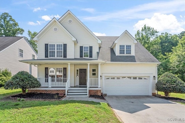 13713 Nile Rd, Chester, VA 23831 - view of front facade with a porch, concrete driveway, a front lawn, an attached garage, and a shingled roof