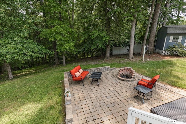 10151 W Providence Rd, North Chesterfield, VA 23236 - view of patio / terrace featuring a storage shed and an outdoor fire pit