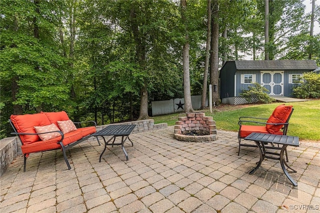 10151 W Providence Rd, North Chesterfield, VA 23236 - view of patio / terrace featuring an outdoor fire pit and a storage unit