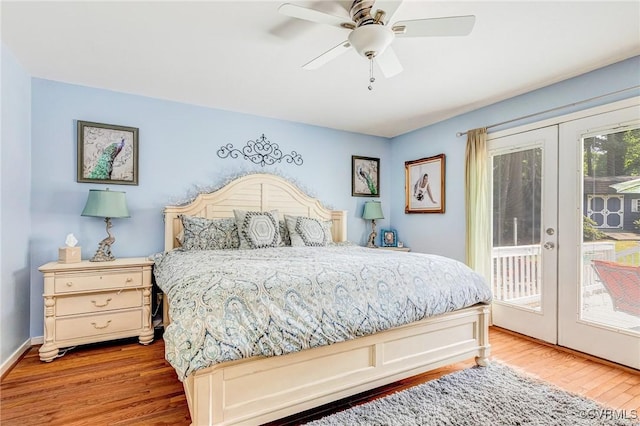 10151 W Providence Rd, North Chesterfield, VA 23236 - bedroom featuring access to outside, french doors, light wood finished floors, and ceiling fan