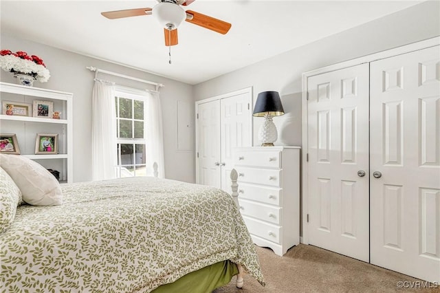 10151 W Providence Rd, North Chesterfield, VA 23236 - bedroom with two closets, light carpet, and ceiling fan