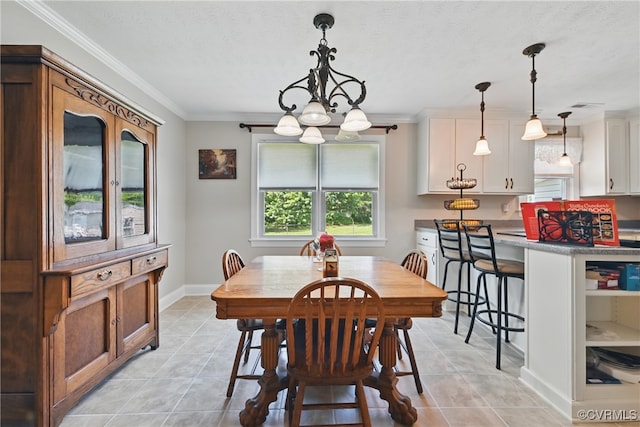 99 Oak Hill Rd, Cumberland, VA 23040 - dining room featuring a chandelier, crown molding, light tile patterned flooring, and a textured ceiling