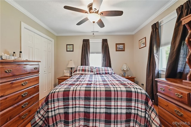 99 Oak Hill Rd, Cumberland, VA 23040 - bedroom with ornamental molding, ceiling fan, and a closet