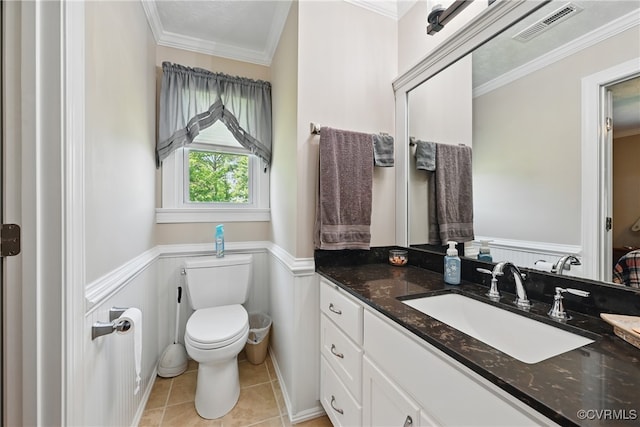 99 Oak Hill Rd, Cumberland, VA 23040 - bathroom with vanity, tile patterned floors, ornamental molding, and a wainscoted wall
