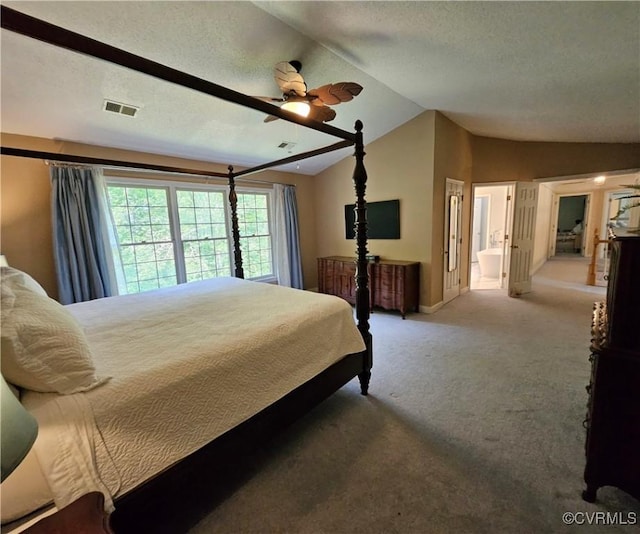 10278 Henderson Hall Rd, Mechanicsville, VA 20116 - bedroom featuring vaulted ceiling, carpet flooring, a textured ceiling, and ceiling fan