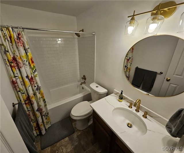 10278 Henderson Hall Rd, Mechanicsville, VA 20116 - bathroom with shower / tub combo with curtain, vanity, and stone finish floors