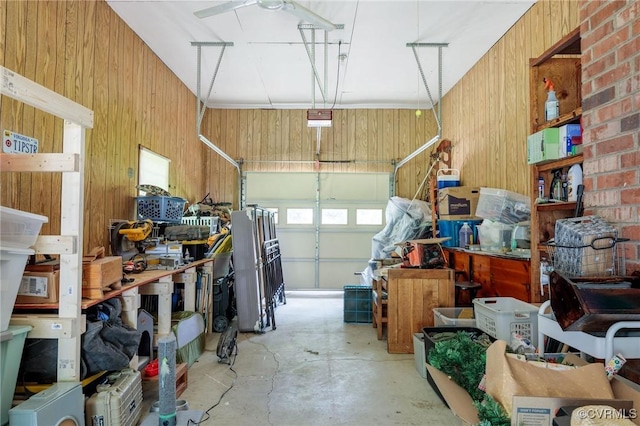2000 Point Of Rocks Rd, Chester, VA 23836 - garage featuring wooden walls and a ceiling fan