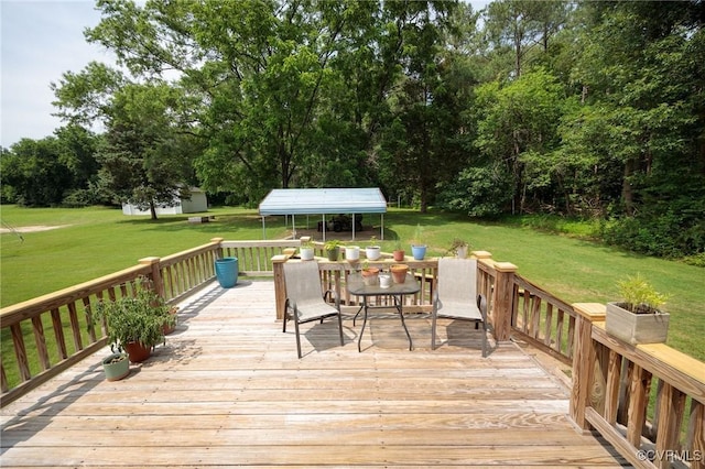 2000 Point Of Rocks Rd, Chester, VA 23836 - wooden deck with a lawn, outdoor dining space, and view of scattered trees