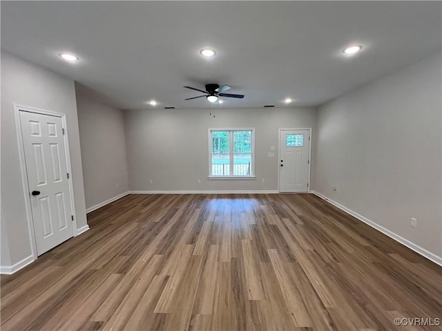8104 Strath Rd, Henrico, VA 23231 - unfurnished living room featuring ceiling fan, recessed lighting, and wood finished floors