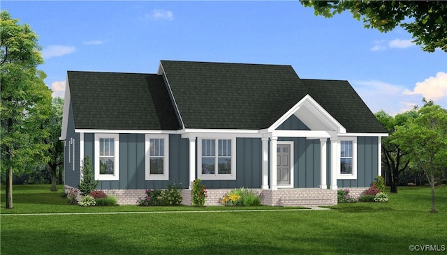 TBD Evans Creek Rd, Brodnax, VA 23920 - view of front of house with board and batten siding, a front lawn, and a shingled roof