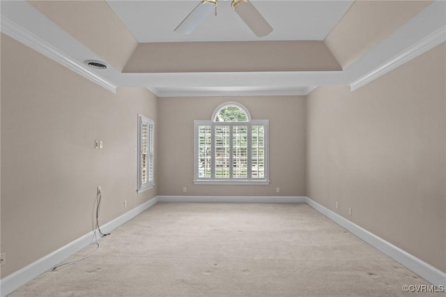 9261 Royal Grant Dr, Hanover, VA 23116 - unfurnished room featuring a raised ceiling, ceiling fan, light carpet, and crown molding