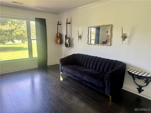 31368 Old Dawn Rd, Hanover, VA 23069 - living room with wood finished floors, crown molding, and a textured ceiling