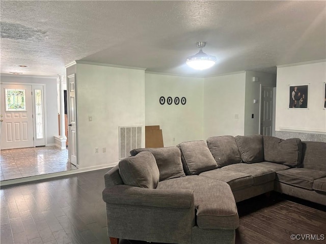 31368 Old Dawn Rd, Hanover, VA 23069 - living area featuring a textured ceiling, wood finished floors, and crown molding