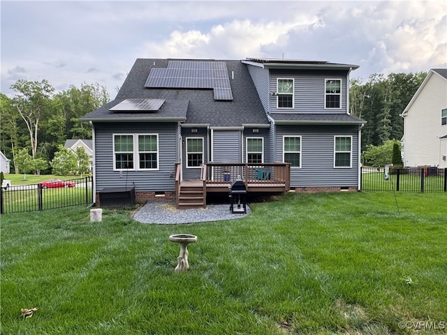 15518 Centerline Ct, Chesterfield, VA 23832 - back of house with crawl space, a deck, a fenced backyard, and a shingled roof