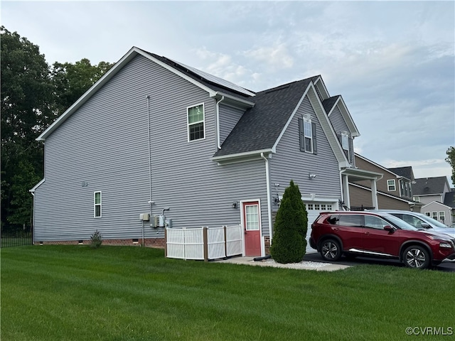 15518 Centerline Ct, Chesterfield, VA 23832 - view of side of home featuring a garage, a shingled roof, and crawl space