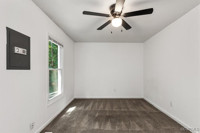 15241 Broadwater Cir, Chesterfield, VA 23831 - empty room with electric panel, dark carpet, and a ceiling fan