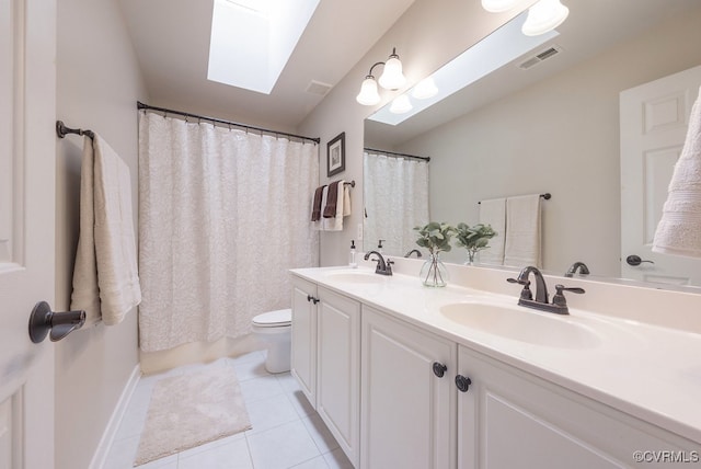 6013 Glen Abbey Dr, Glen Allen, VA 23059 - full bath with a skylight, tile patterned floors, double vanity, and a shower with curtain