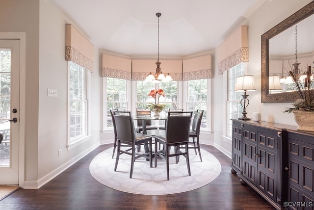 6013 Glen Abbey Dr, Glen Allen, VA 23059 - dining space featuring a chandelier and dark wood-style floors