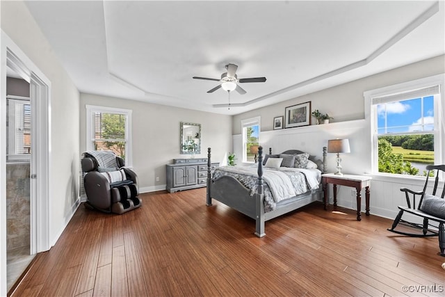 11561 Smokehouse Dr, Amelia Courthouse, VA 23002 - bedroom featuring wood-type flooring, ceiling fan, and a raised ceiling