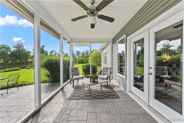 11561 Smokehouse Dr, Amelia Courthouse, VA 23002 - sunroom with a ceiling fan and stone tile flooring