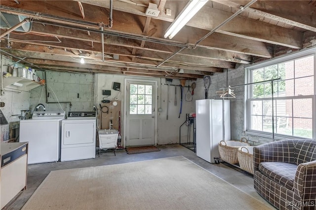 4824 Coleman Rd, Richmond, VA 23230 - below grade area with washer and dryer and freestanding refrigerator
