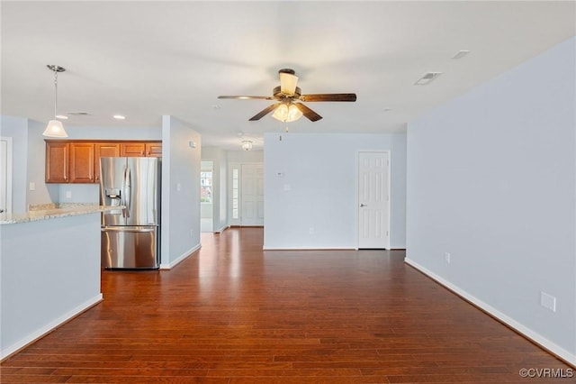 3316 Kennington Park Rd, King William, VA 23009 - unfurnished living room with a ceiling fan, dark wood-style flooring, and recessed lighting