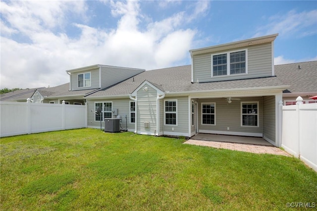 3316 Kennington Park Rd, King William, VA 23009 - back of property with a patio, a fenced backyard, roof with shingles, and a ceiling fan