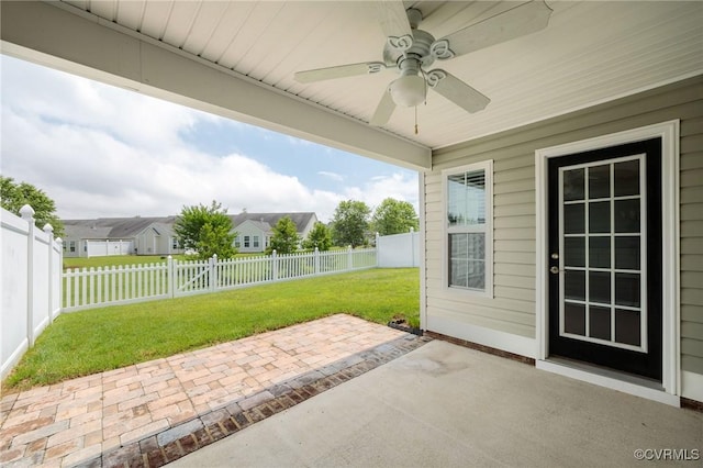 3316 Kennington Park Rd, King William, VA 23009 - fenced backyard with a patio and ceiling fan