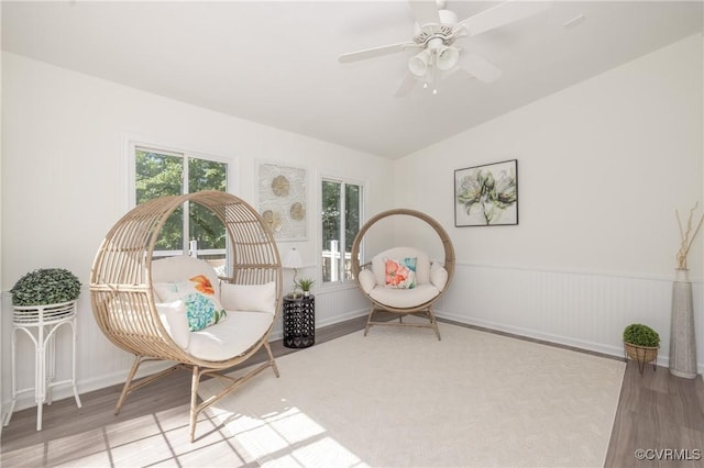 13119 Glenmeadow Ct, Midlothian, VA 23114 - sitting room with wood finished floors, lofted ceiling, and ceiling fan