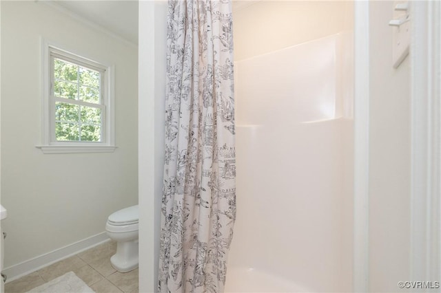 13119 Glenmeadow Ct, Midlothian, VA 23114 - bathroom with tile patterned flooring, curtained shower, and crown molding
