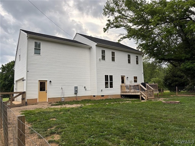 2942 Owens Creek Rd, Louisa, VA 23117 - rear view of house with an attached garage and a wooden deck