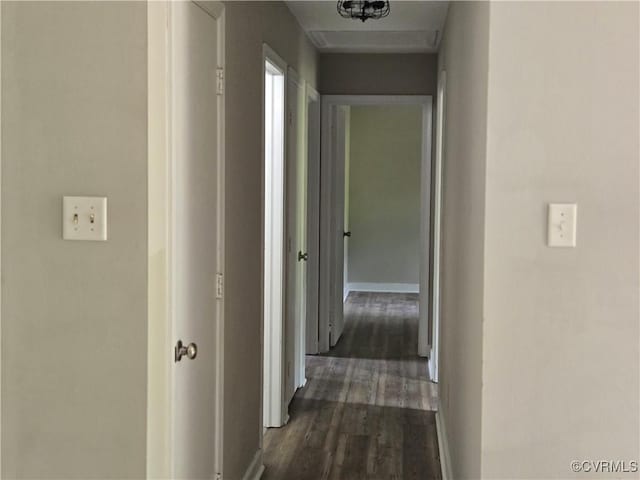 4562 Woodview Dr, Sandston, VA 23150 - hallway featuring dark wood finished floors and baseboards