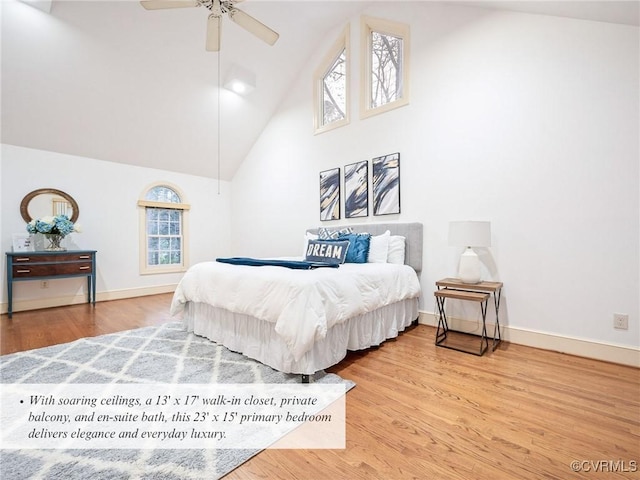 2821 Newquay Ln, North Chesterfield, VA 23236 - bedroom featuring high vaulted ceiling, wood finished floors, and a ceiling fan