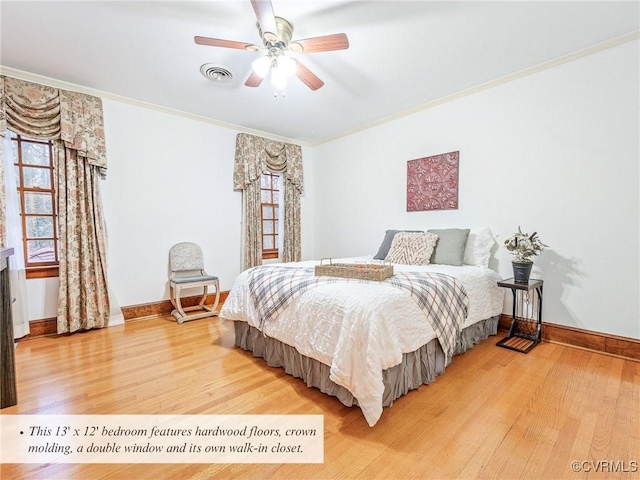 2821 Newquay Ln, North Chesterfield, VA 23236 - bedroom with light wood finished floors, crown molding, and ceiling fan