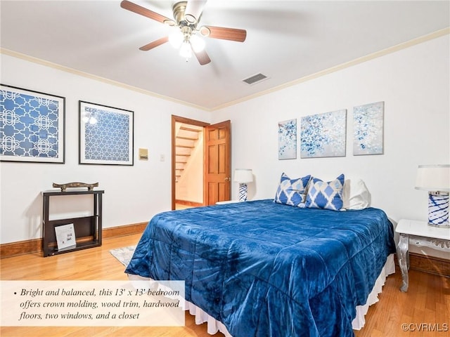 2821 Newquay Ln, North Chesterfield, VA 23236 - bedroom featuring wood finished floors, crown molding, and a ceiling fan
