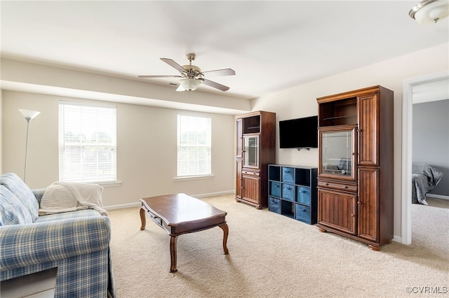 11012 Wingstem Ct, Glen Allen, VA 23060 - living area with light carpet and a ceiling fan