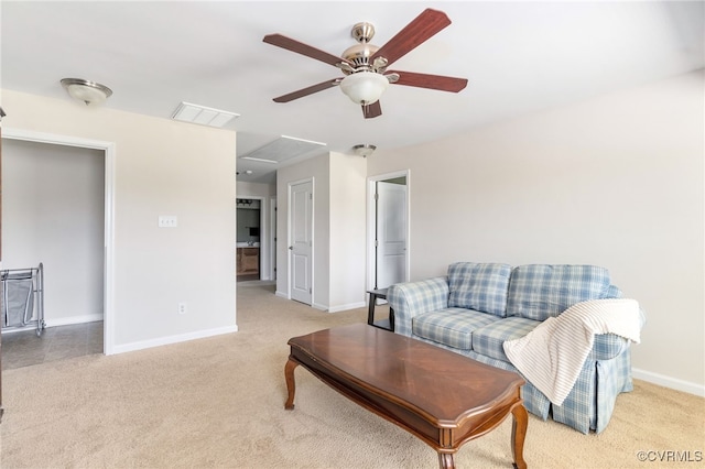11012 Wingstem Ct, Glen Allen, VA 23060 - carpeted living area featuring a ceiling fan and baseboards