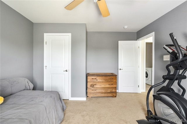 11012 Wingstem Ct, Glen Allen, VA 23060 - bedroom with washer / clothes dryer, light colored carpet, and ceiling fan
